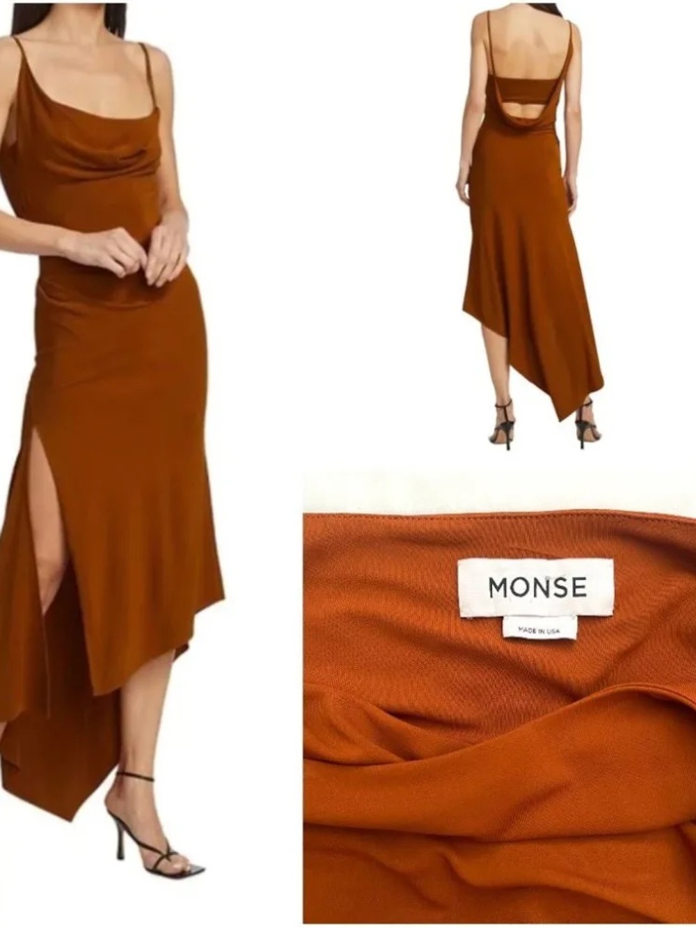MONSE Burnt Orange Asymmetrical Slip Dress